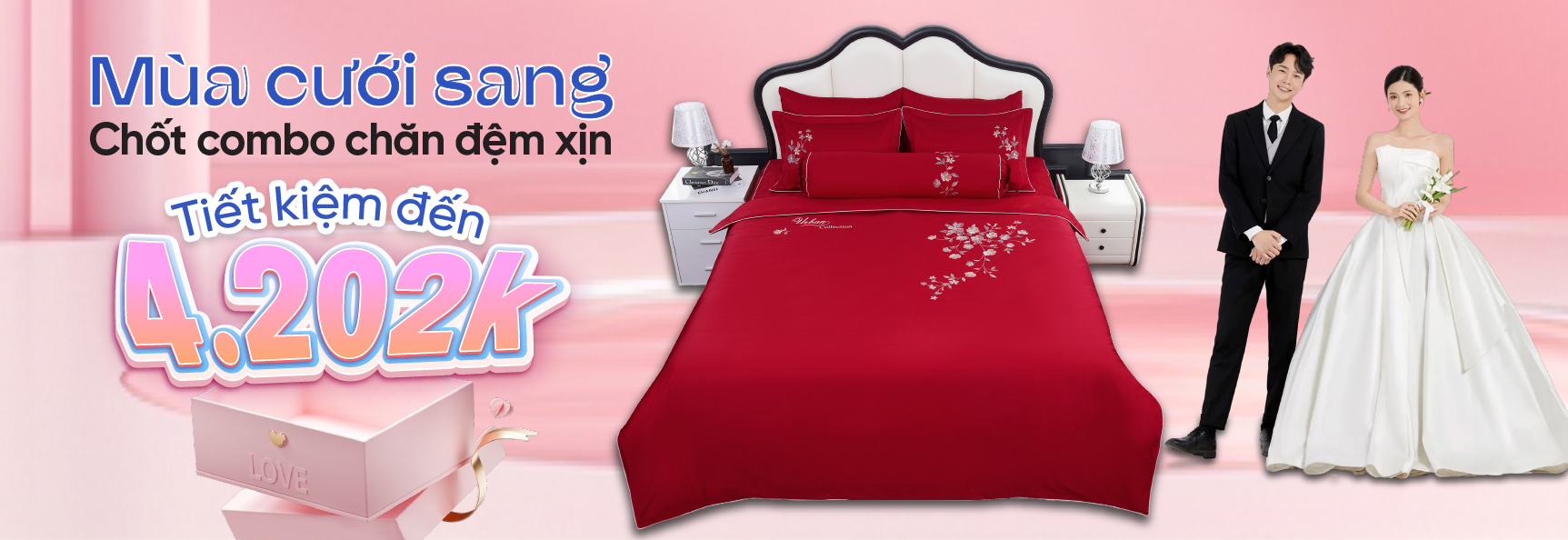 Combo chăn ga gối đệm Sông Hồng mùa cưới 