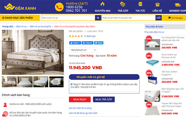 mua chăn ga gối đệm online tại Đệm Xanh