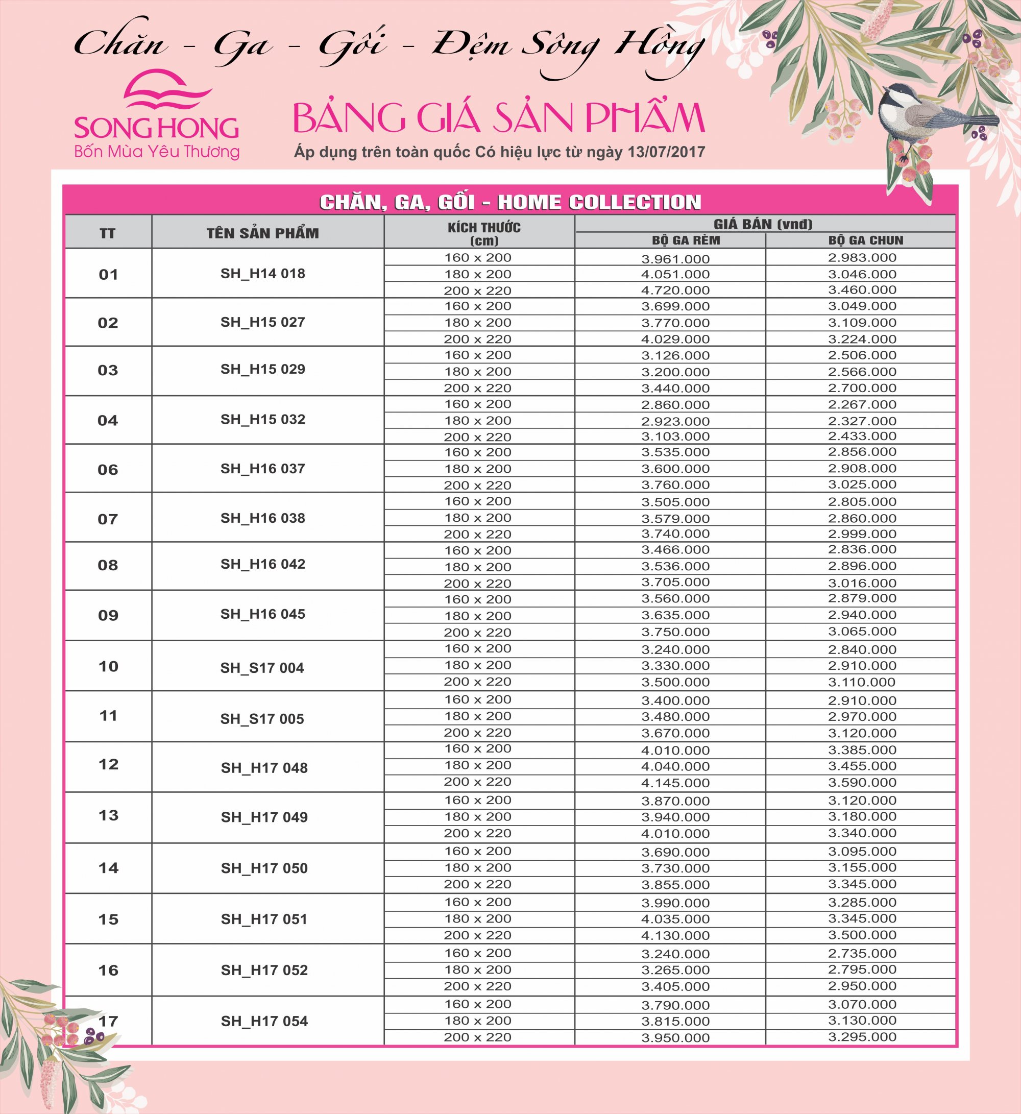 Chăn ga gối Sông Hồng