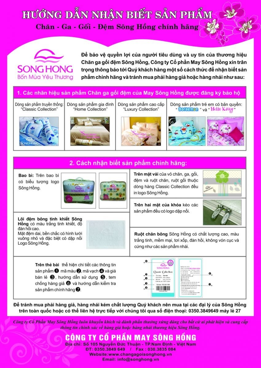 phân biệt chăn ga gối đệm Sông Hồng