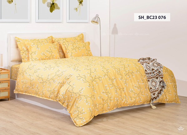 Bộ chăn ga gối vintage sở hữu gam mầu trầm ấm cũng họa tiết hơi hướng cổ điển