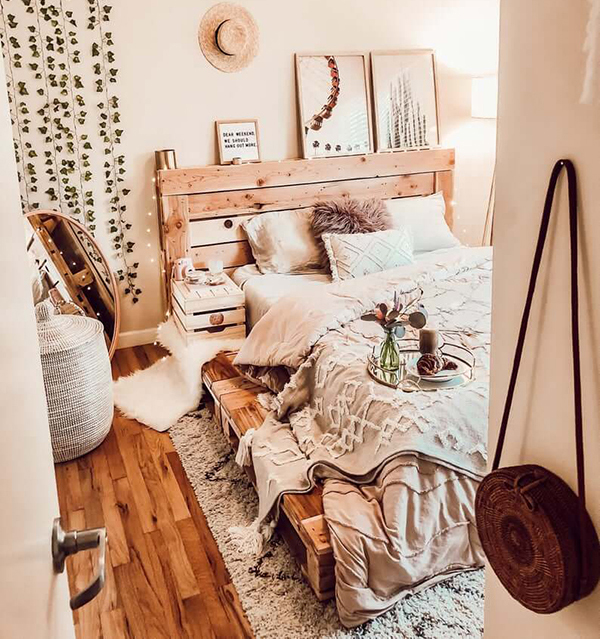 Giường pallet phong cách Boho