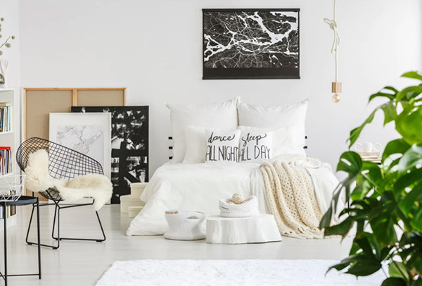 thiết kế phòng ngủ tone đen trắng