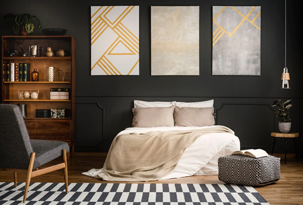 thiết kế phòng ngủ tone đen trắng