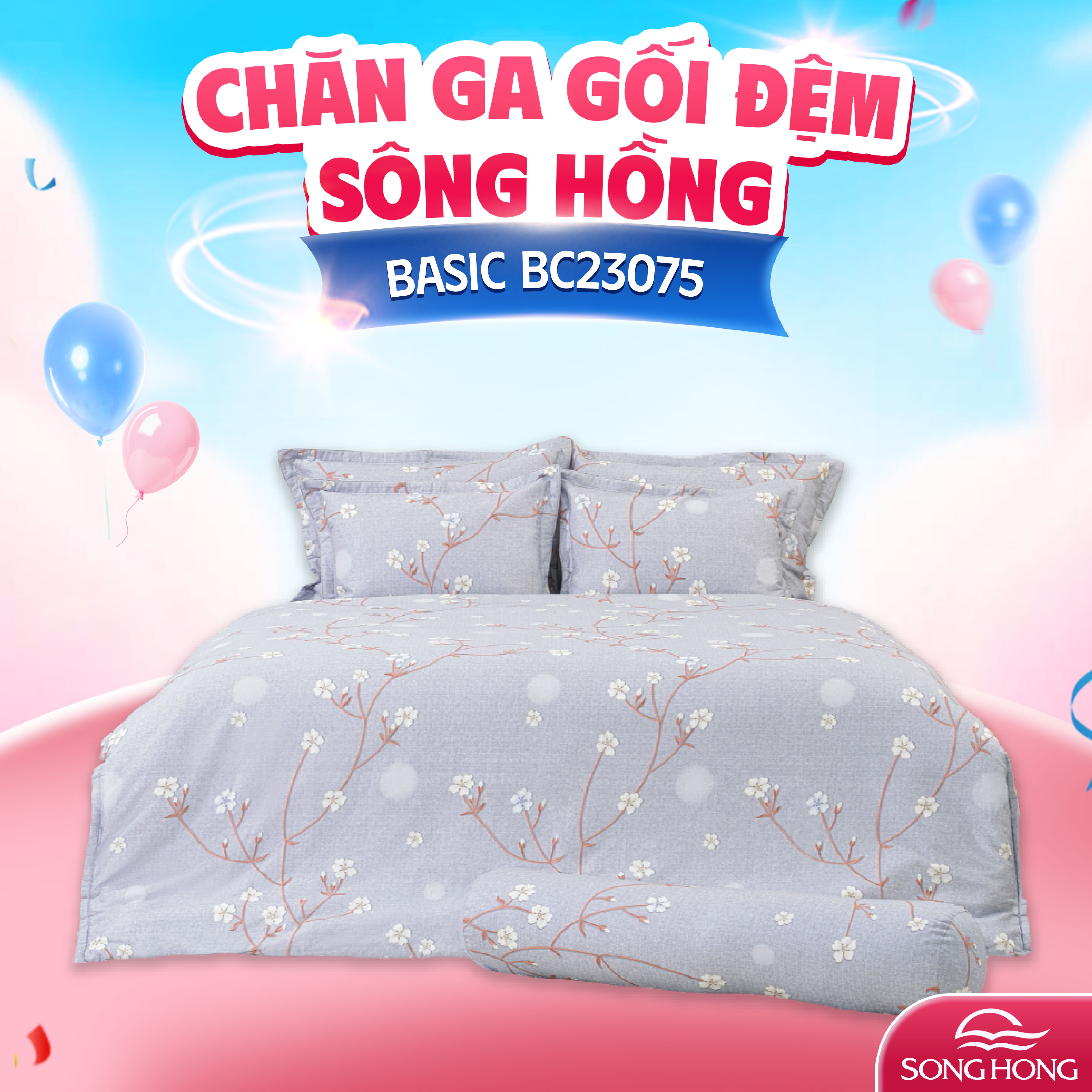 Chăn ga gối Sông Hồng Basic cotton BC23075 200x220cm